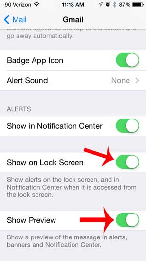 turn on the lock screen and show preview options