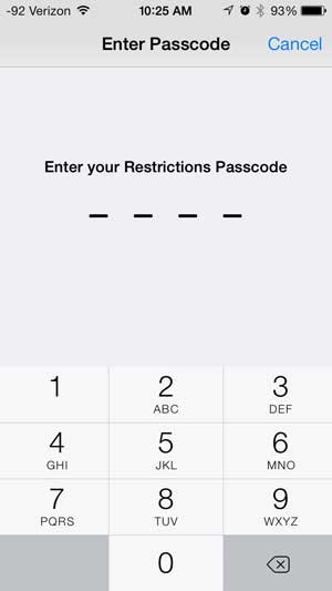 enter the restrictions password