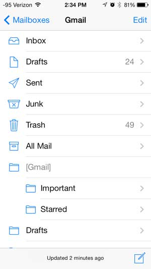 an email account structure on the iPhone