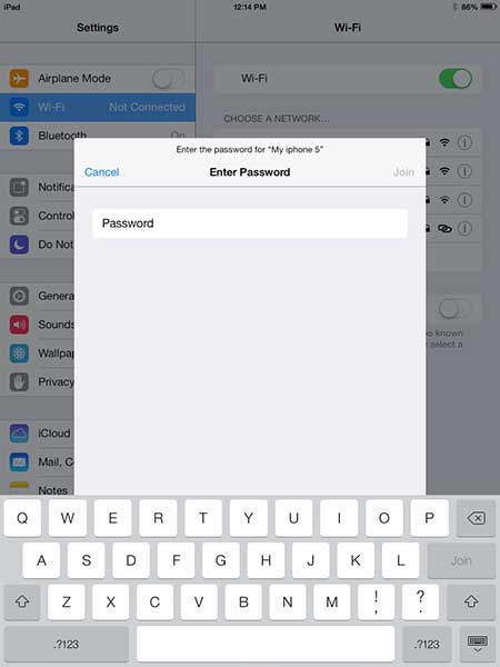 enter the password for the iphone personal hotspot