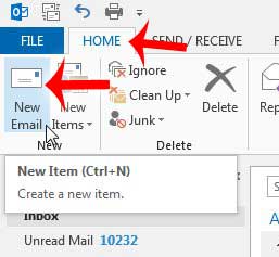 click home, then click new email