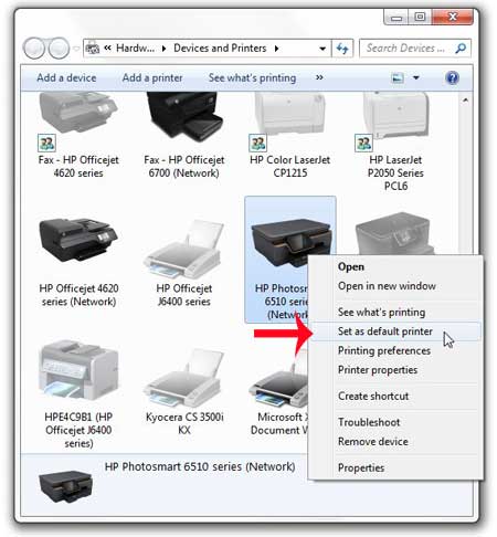 right-click the icon, then click set as default printer