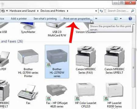 click print server properties