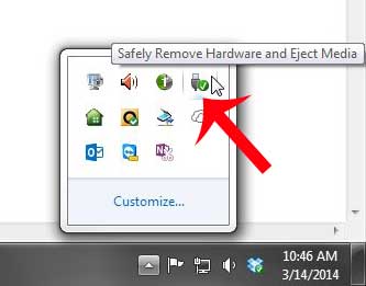 right-click the safely remove hardware and eject media icon