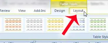 click the layout tab under table tools