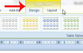 click inside the table to display the table tools