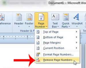 how to remove page numbers in word 2010