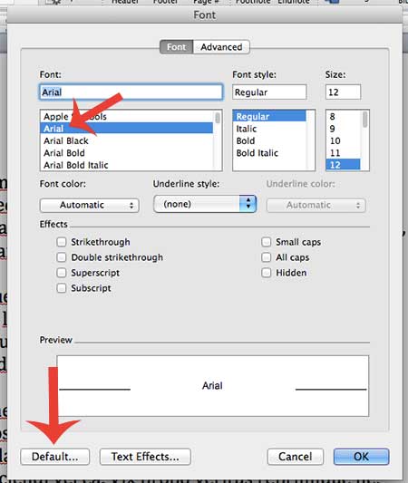 how to change the default font in word 2011
