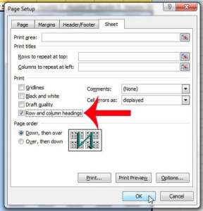 how to print row and column headings in excel 2010