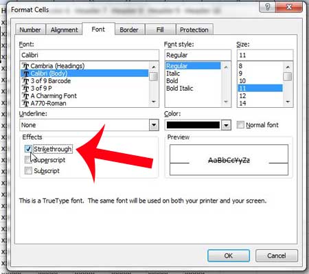 how to strikethrough text in excel 2010