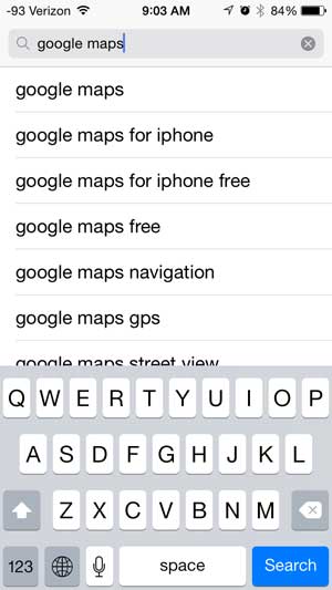 search for and select the google maps search result