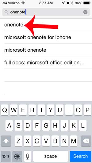 select the onenote search result