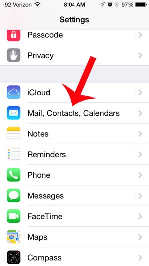 select mail, contacts, calendars