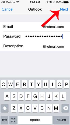 enter your hotmail account information
