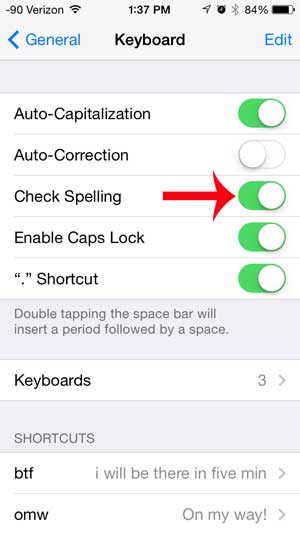 how to turn on spell check on the iphone 5