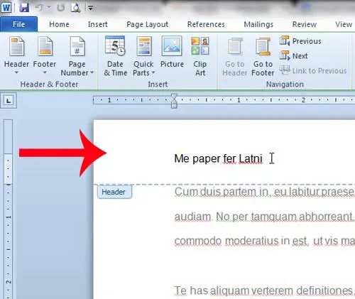 how to edit a header in word 2010