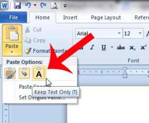 how to paste into word 2010 without formatting