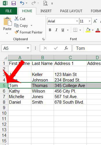 cómo insertar una nueva fila en Excel 2013