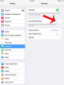 how to turn off read receipts on the ipad 2 in ios 7