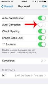 how to turn off auto-correction on the iphone 5 in ios 7