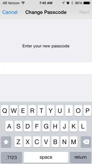 enter your new passcode with letters