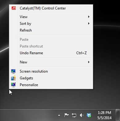 right-click shortcut menu on windows 7 desktop