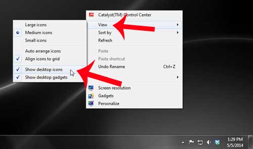 click view, then click show desktop icons