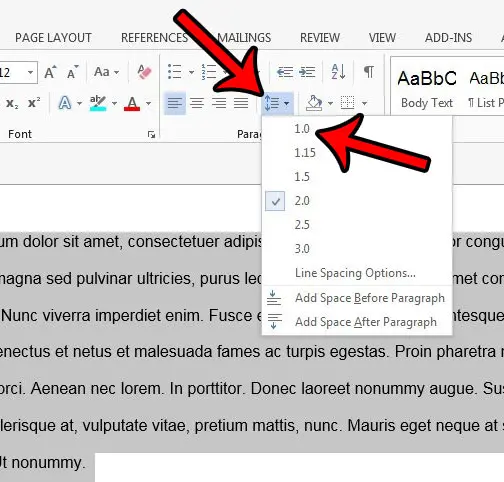how to single space in word 2013