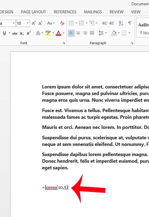 enter the latin text formula in word 2013