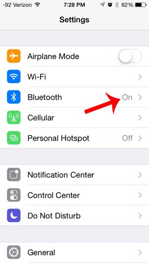 confirm that bluetooth is turned on