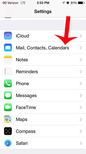 touch the mail, contacts, calendars button