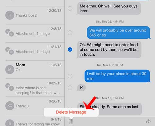 how to delete a text message on the iPad