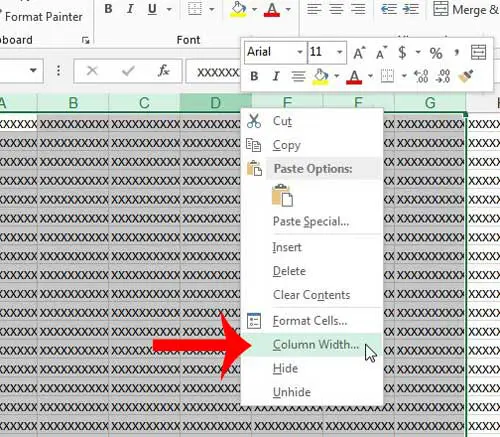 right-click a column, then select the column width option