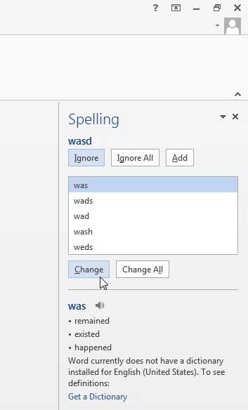 select what to do with an identified misspelling