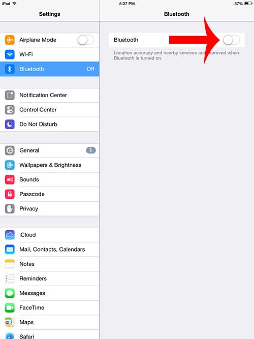 how to turn off bluetooth on an ipad in ios 7
