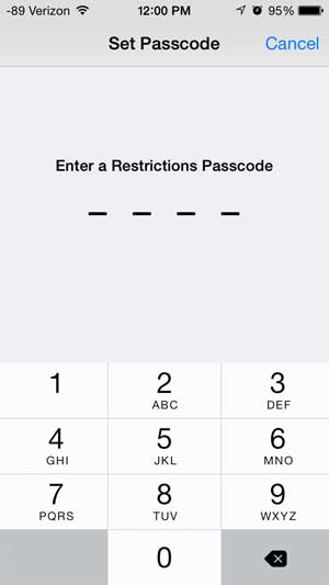 create a restrictions passcode
