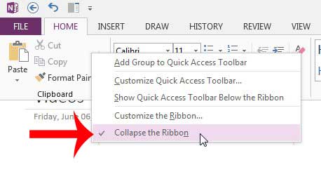 right-click in an empty space, then click collapse the ribbon