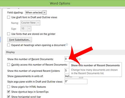 how to show zero recent documents in word 2013