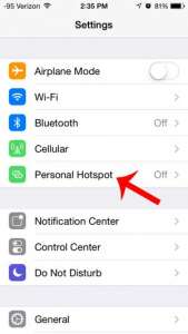 where is the personal hotspot on the iphone 5