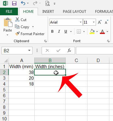 select the cell to display the converted value