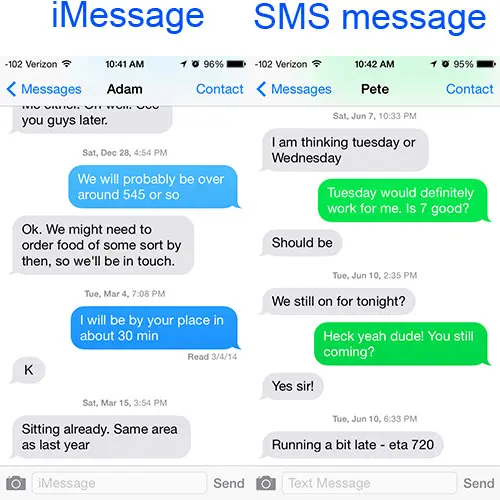 imessage vs sms message iphone