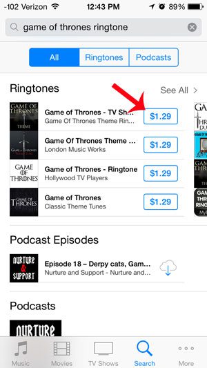 touch the price of the ringtone