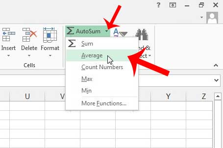 click the arrow to the right of autosum, then click average