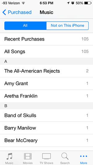 how to find iTunes recent purchases on iPhone