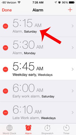 select the alarm to edit
