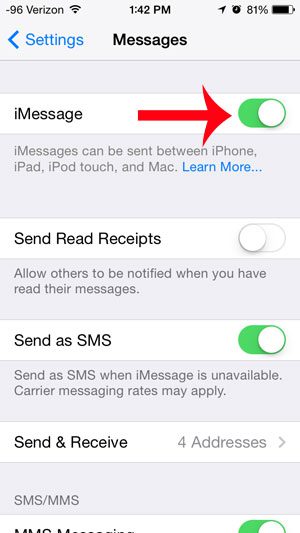 touch the button to the right of imessage