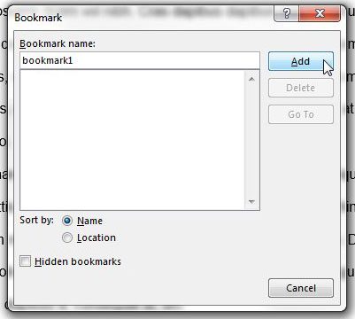 create a name for the bookmark, then click the add button