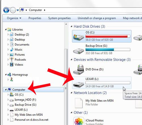 select the flash drive under devices with removable storage