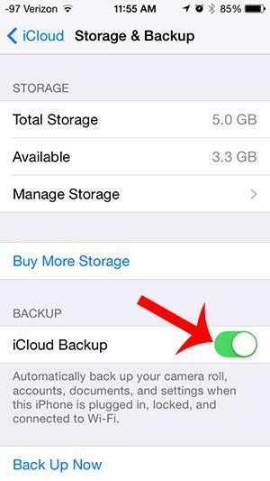 touch the icloud backup button
