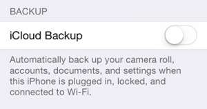 the icloud backup is turned off